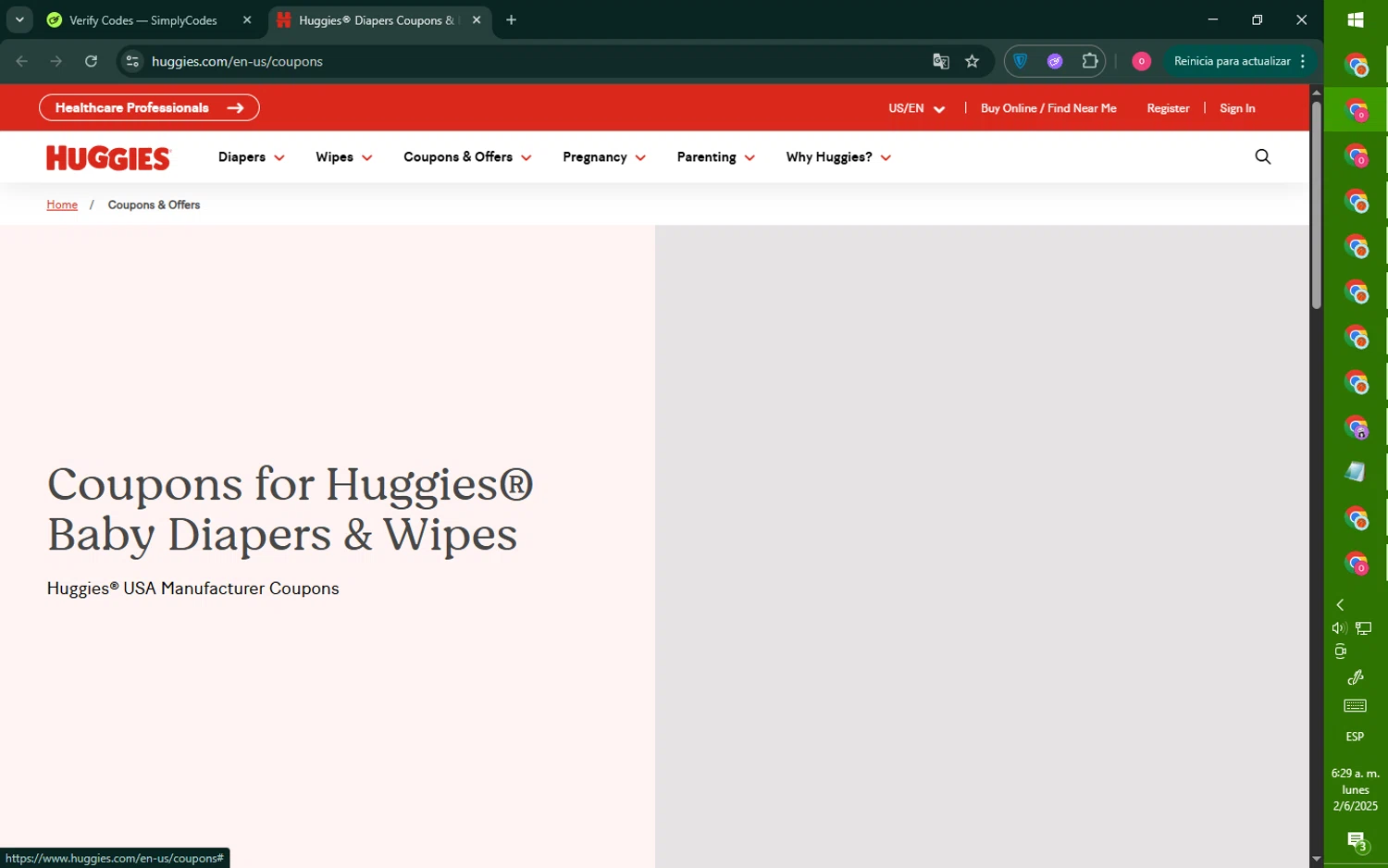 Huggies promo code screenshot showing code sweepstakes applied at Huggies checkout page. Uploaded by SimplyCodes community member RebateNavigator926 on Jun 2, 2025