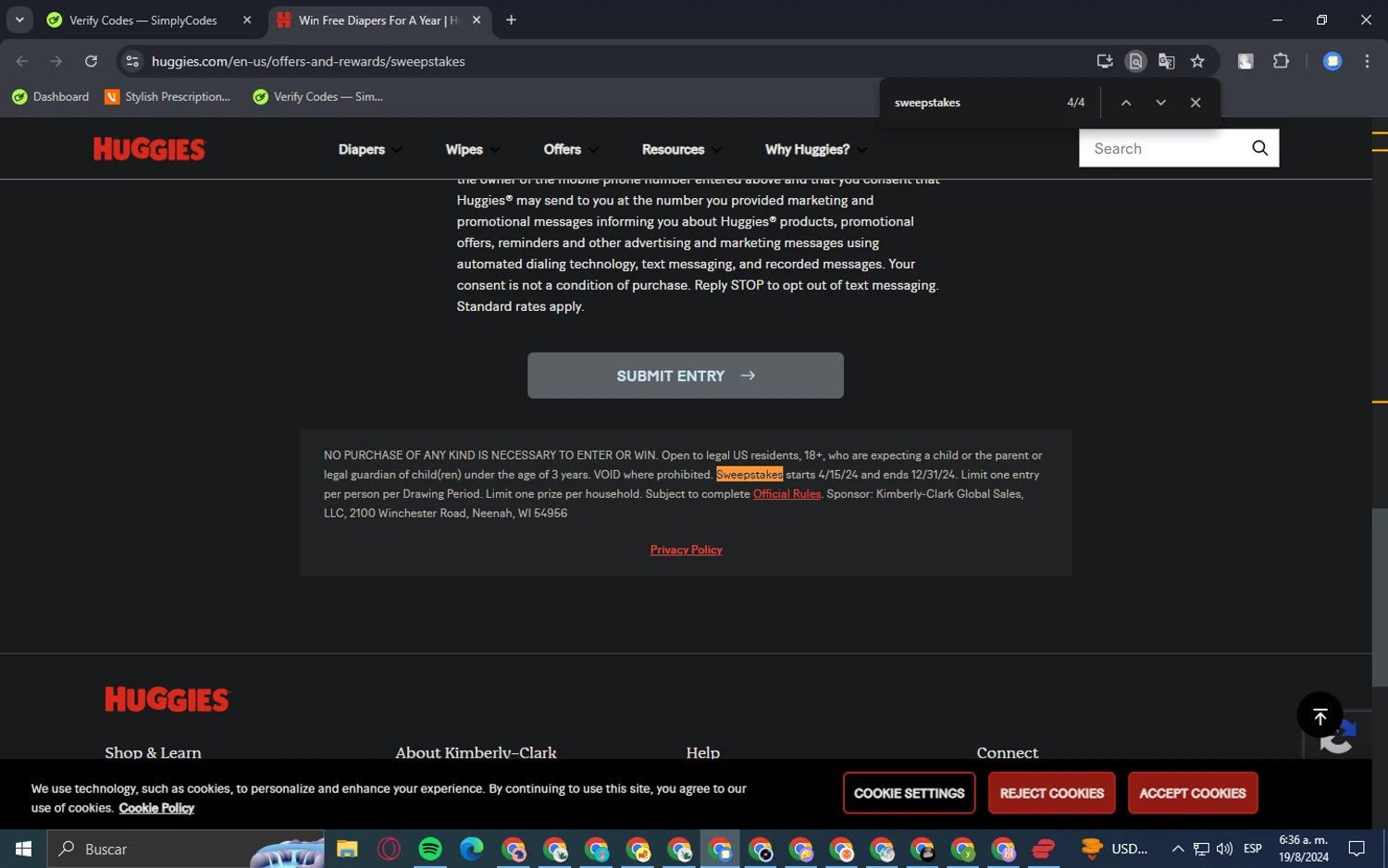 Huggies checkout page showing Huggies promo code box | Screenshot taken by SimplyCodes community member on Aug 19, 2024