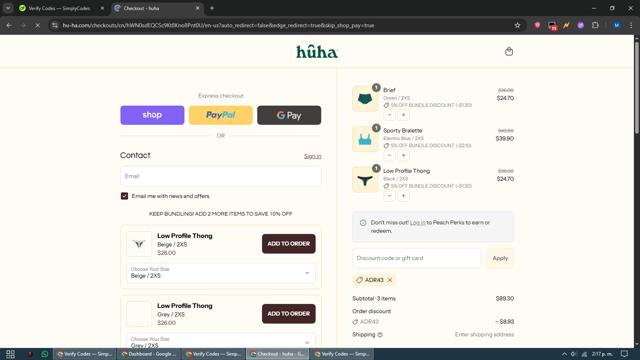 Huha checkout page showing Huha discount code box | Screenshot taken by SimplyCodes community member on Sep 9, 2025