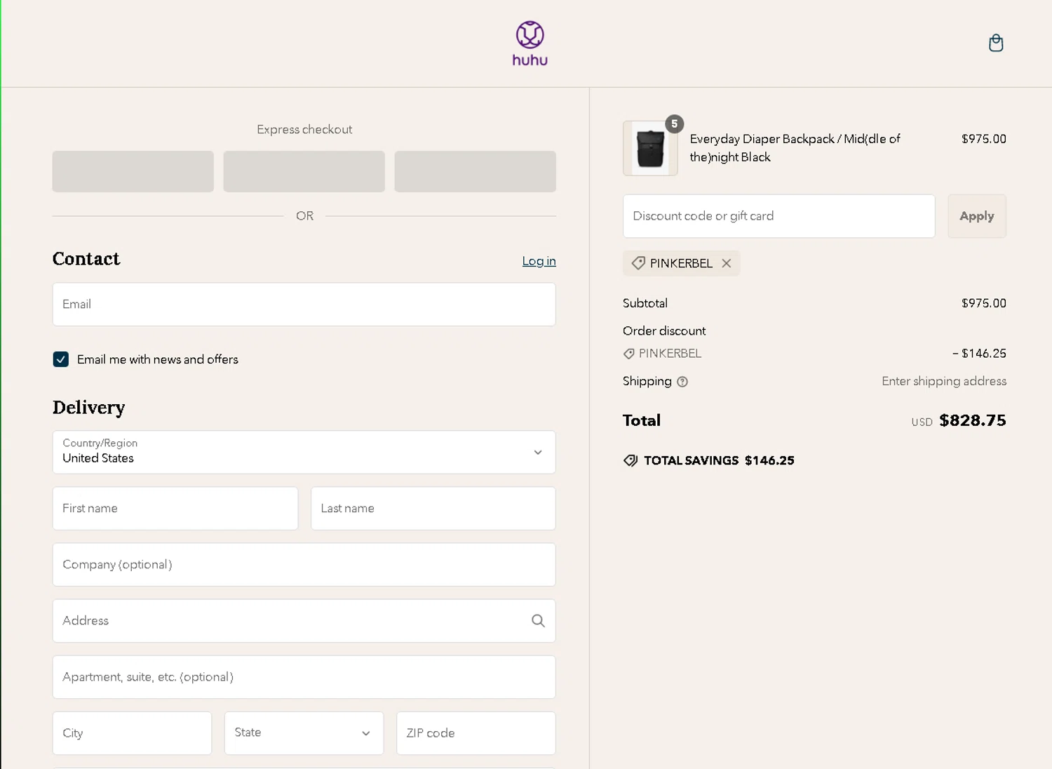 Huhu discount code screenshot showing code Pinkerbel applied at Huhu checkout page. Uploaded by SimplyCodes community member El_Waito on Jan 30, 2025