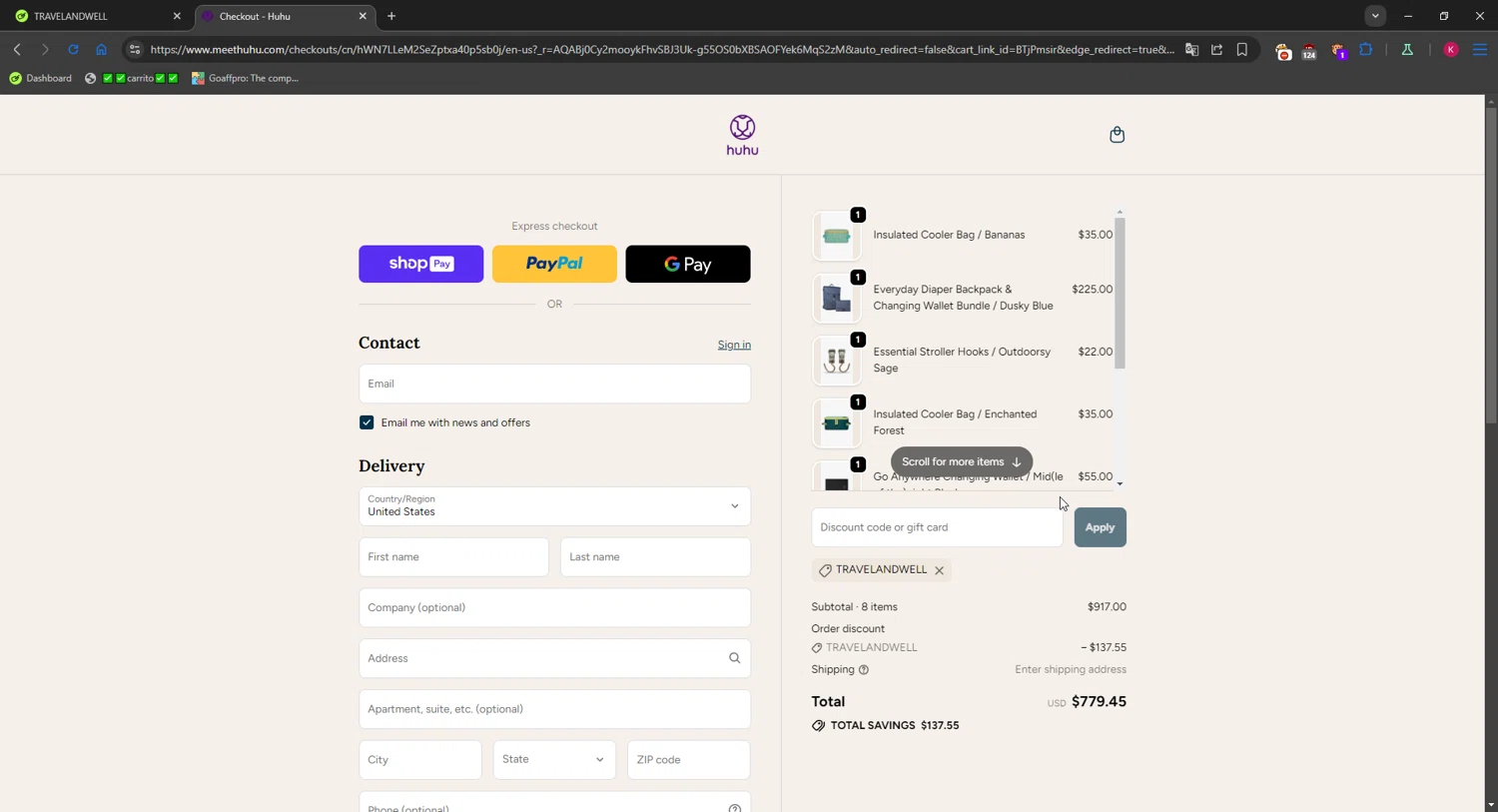 Huhu checkout page showing Huhu discount code box | Screenshot taken by SimplyCodes community member on Jan 7, 2026