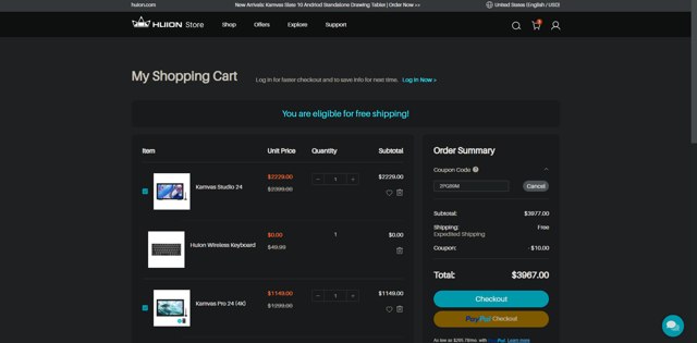 Huion checkout page showing Huion coupon code box | Screenshot taken by SimplyCodes community member on Apr 12, 2024
