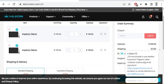 Huion Store checkout page showing Huion Store coupon code box | Screenshot taken by SimplyCodes community member on May 26, 2022