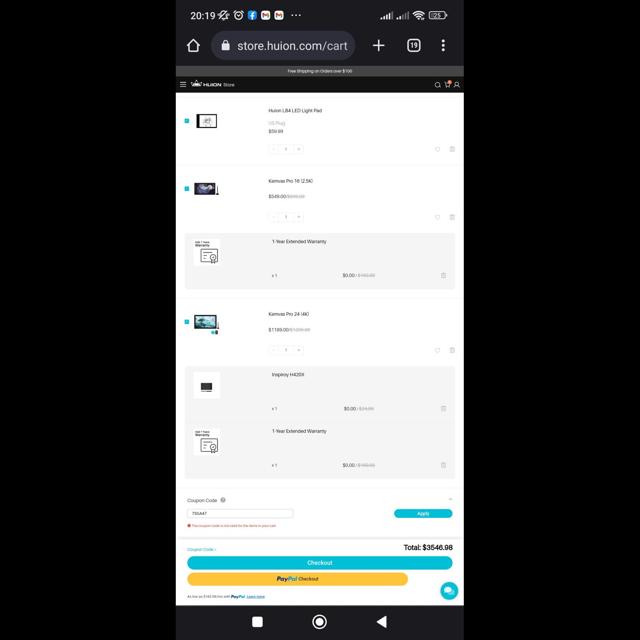 Huion Store checkout page showing Huion Store coupon code box | Screenshot taken by SimplyCodes community member on Sep 10, 2023