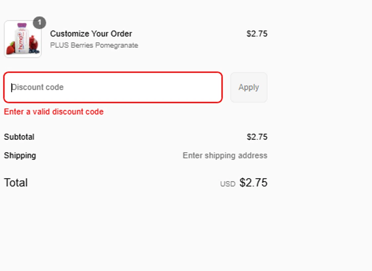 Huma Gel discount code screenshot showing code Get4FreeNow! applied at Huma Gel checkout page. Uploaded by SimplyCodes community member gaaaaaaara on May 3, 2025