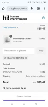 HEALTHYHELPER15 coupon verification screenshot