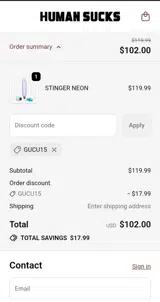 HUMAN SUCKS coupon verification screenshot