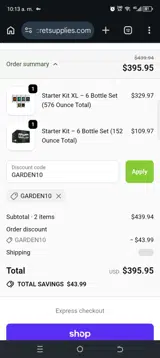 GARDEN10 coupon verification screenshot