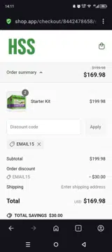 Email15 coupon verification screenshot