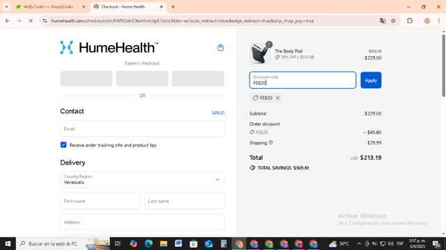 HumeHealth checkout page showing HumeHealth promo code box | Screenshot taken by SimplyCodes community member on Sep 5, 2025