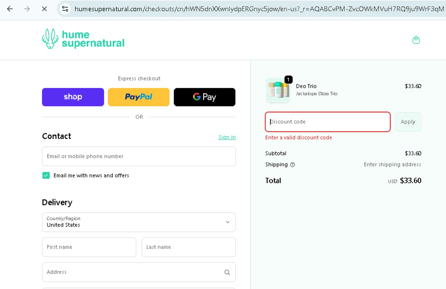 Hume Supernatural discount code screenshot showing code IMHUMAN applied at Hume Supernatural checkout page. Uploaded by SimplyCodes community member TokenMonarch796 on Nov 23, 2025