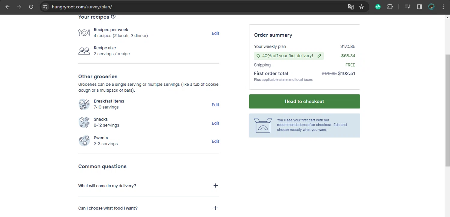 where to use Hungryroots promo code box