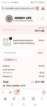 ROBA10 coupon verification screenshot