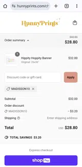 Hunny Prints coupon verification screenshot