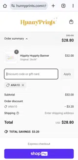 Hunny Prints coupon verification screenshot