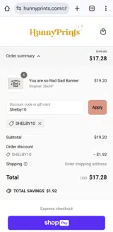 Hunny Prints coupon verification screenshot