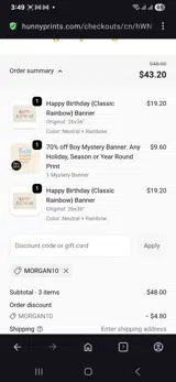 Hunny Prints coupon verification screenshot