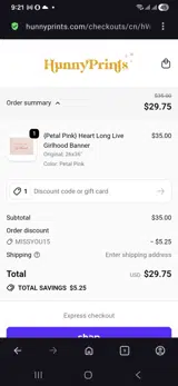 Hunny Prints coupon verification screenshot