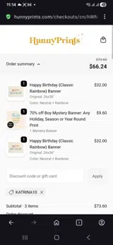 Hunny Prints coupon verification screenshot