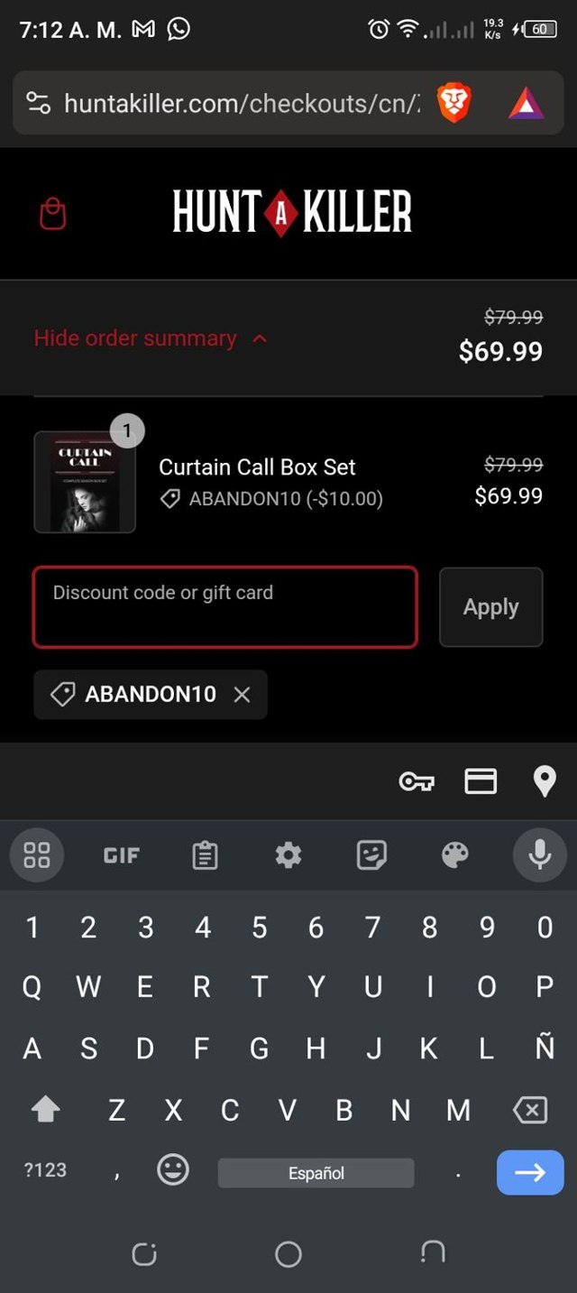 Hunt a Killer checkout page showing Hunt a Killer discount code box | Screenshot taken by SimplyCodes community member on Jan 12, 2024