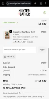 HG10 coupon verification screenshot