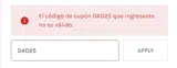 DAD25 coupon verification screenshot