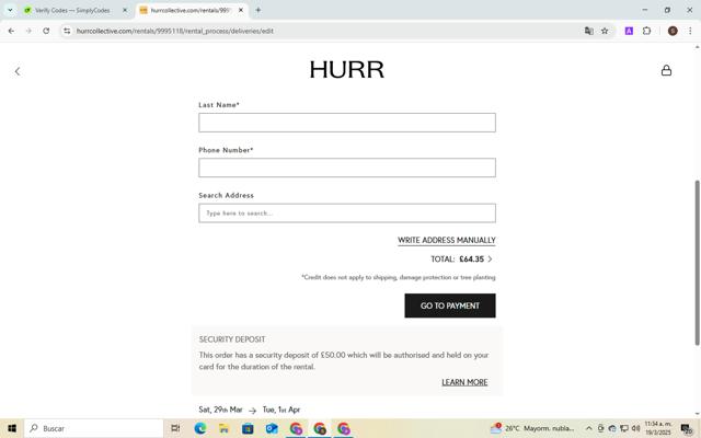 HURR Collective checkout page showing HURR Collective promo code box | Screenshot taken by SimplyCodes community member on Mar 19, 2025