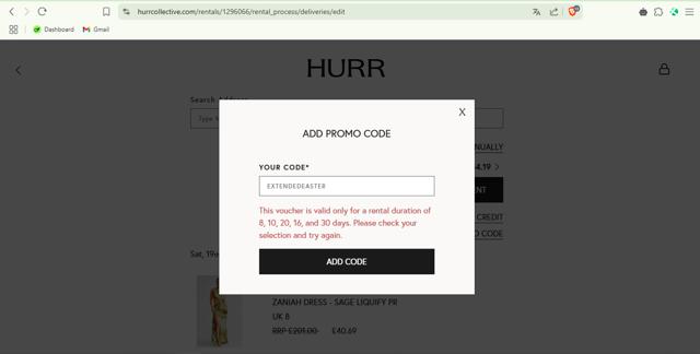 HURR Collective checkout page showing HURR Collective promo code box | Screenshot taken by SimplyCodes community member on Apr 7, 2025