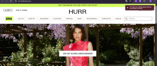 HURR Collective checkout page showing HURR Collective promo code box | Screenshot taken by SimplyCodes community member on Jul 21, 2025