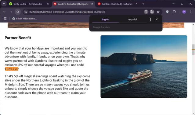 Hurtigruten checkout page showing Hurtigruten promo code box | Screenshot taken by SimplyCodes community member on Feb 27, 2025