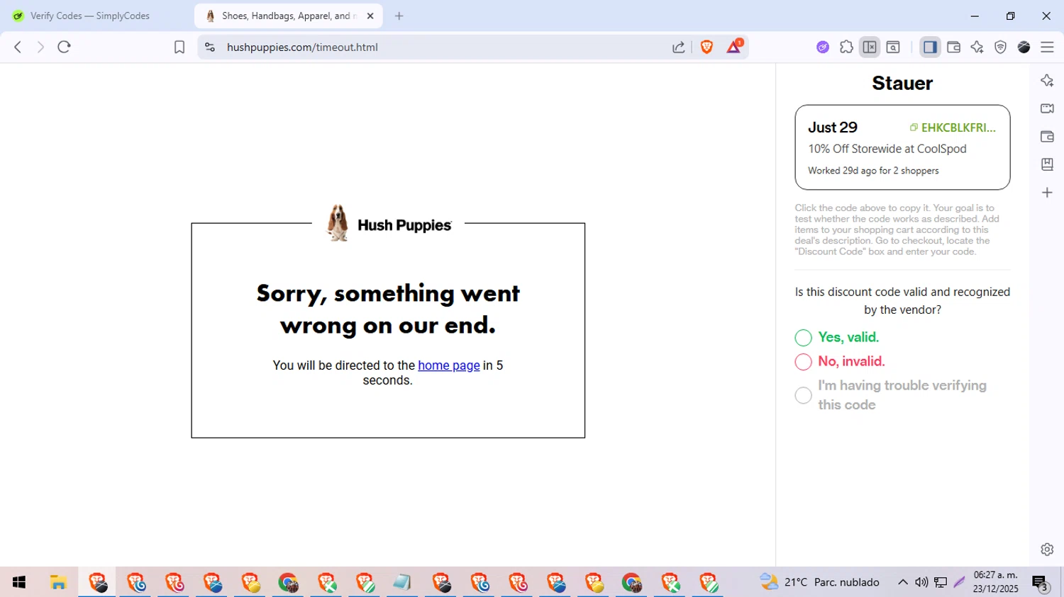 Hush Puppies promo code screenshot showing code FRIDAY30 applied at Hush Puppies checkout page. Uploaded by SimplyCodes community member DiscountDefender1226 on Dec 23, 2025
