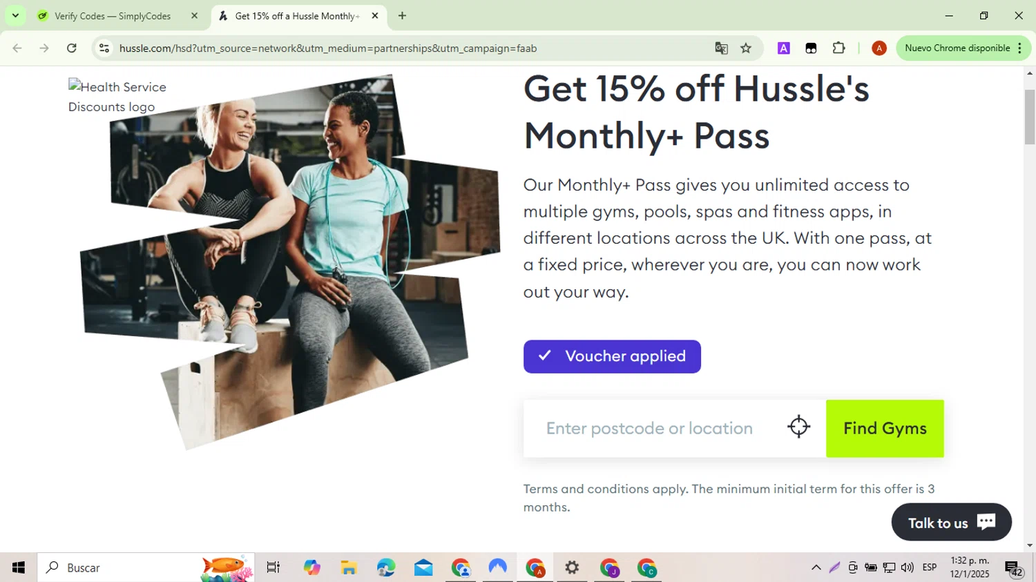 Hussle checkout page showing Hussle promo code box | Screenshot taken by SimplyCodes community member on Jan 12, 2025