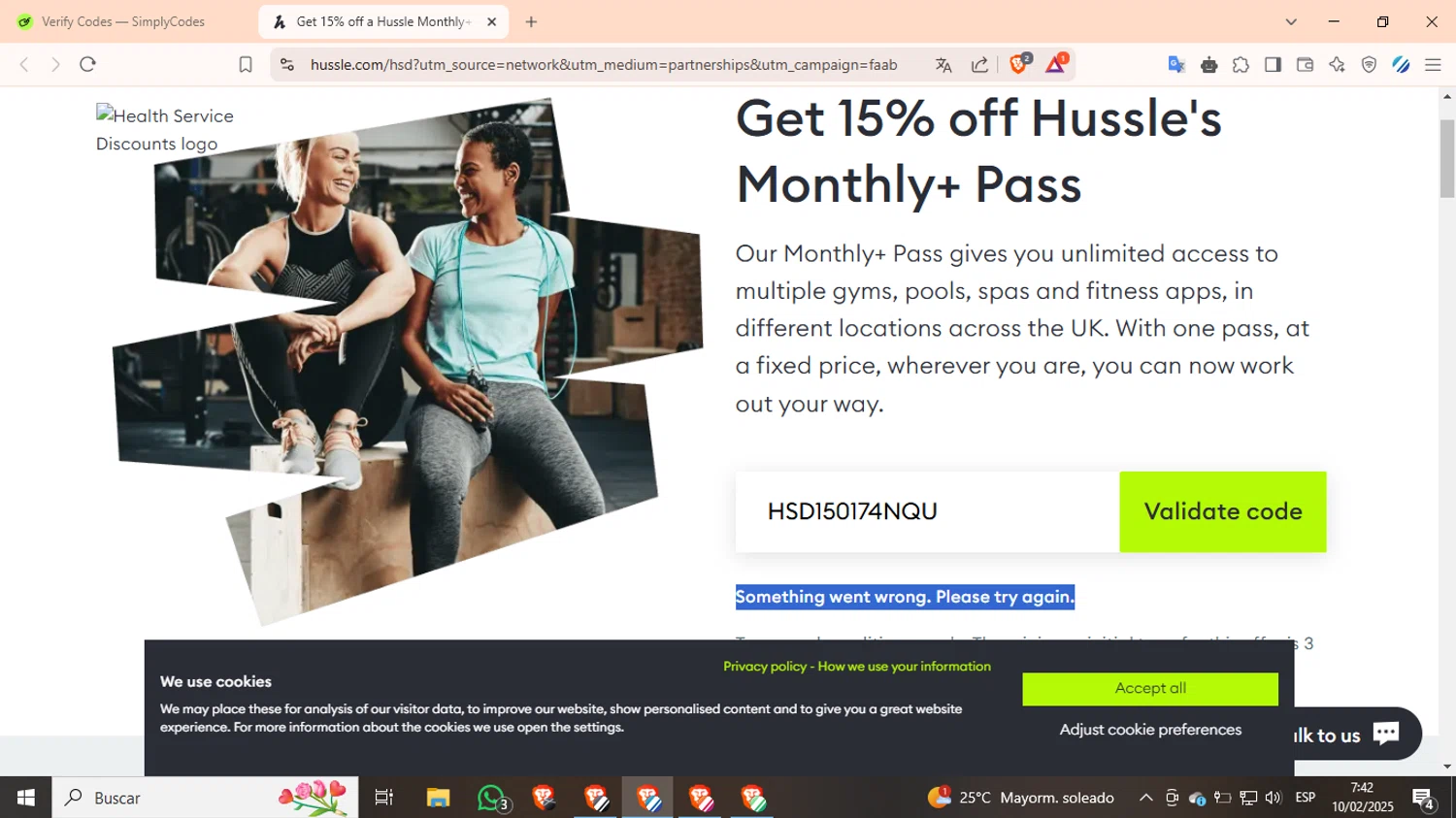 Hussle promo code screenshot showing code HSD150174NQU applied at Hussle checkout page. Uploaded by SimplyCodes community member PennyMaverick9741 on Feb 10, 2025