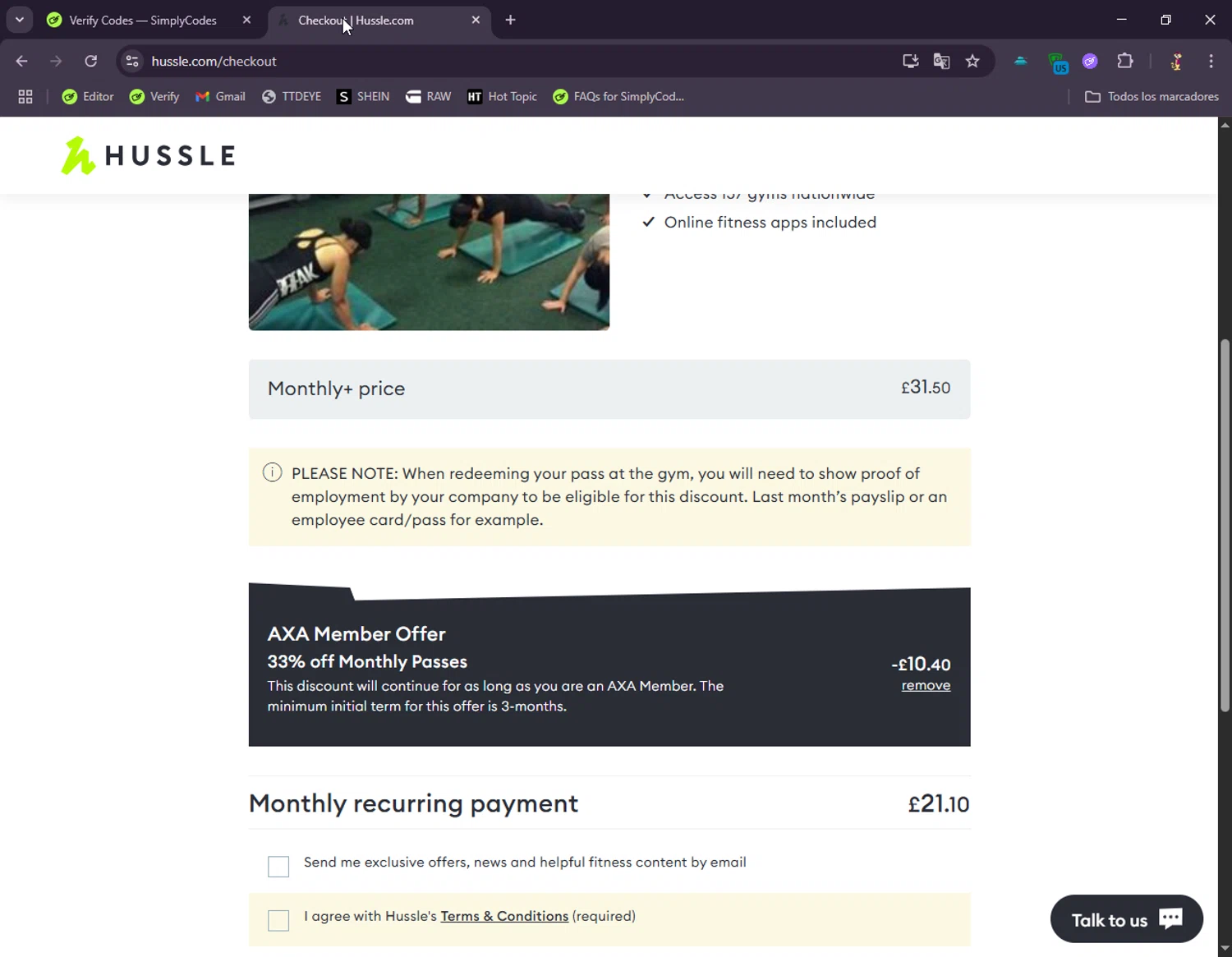 Hussle promo code screenshot showing code AXAWOW33SME applied at Hussle checkout page. Uploaded by SimplyCodes community member DonGato on Jun 6, 2025