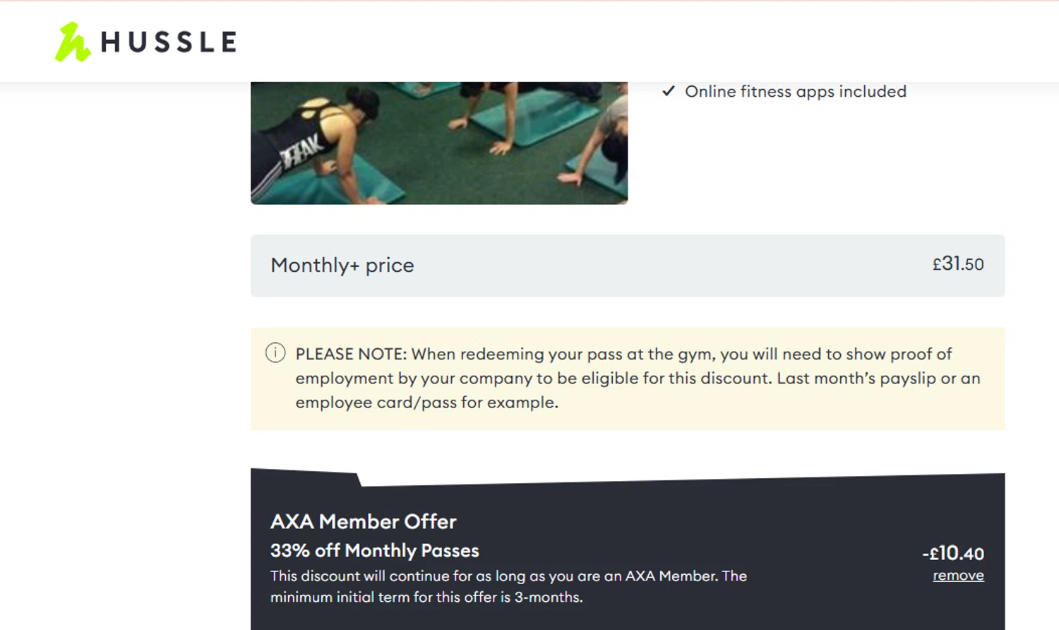 Hussle checkout page showing Hussle promo code box | Screenshot taken by SimplyCodes community member on Nov 18, 2024