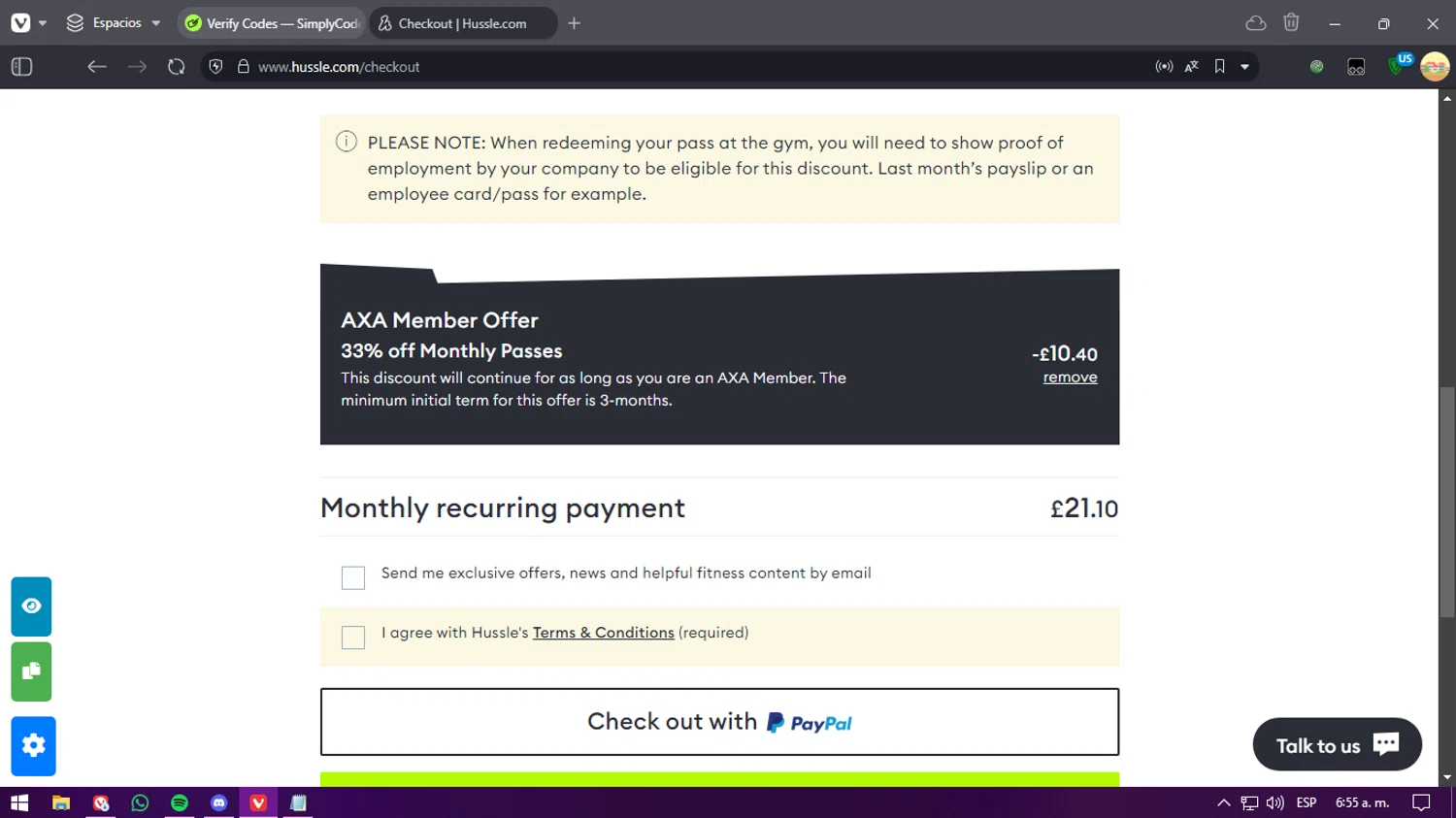 Hussle checkout page showing Hussle promo code box | Screenshot taken by SimplyCodes community member on Dec 17, 2024