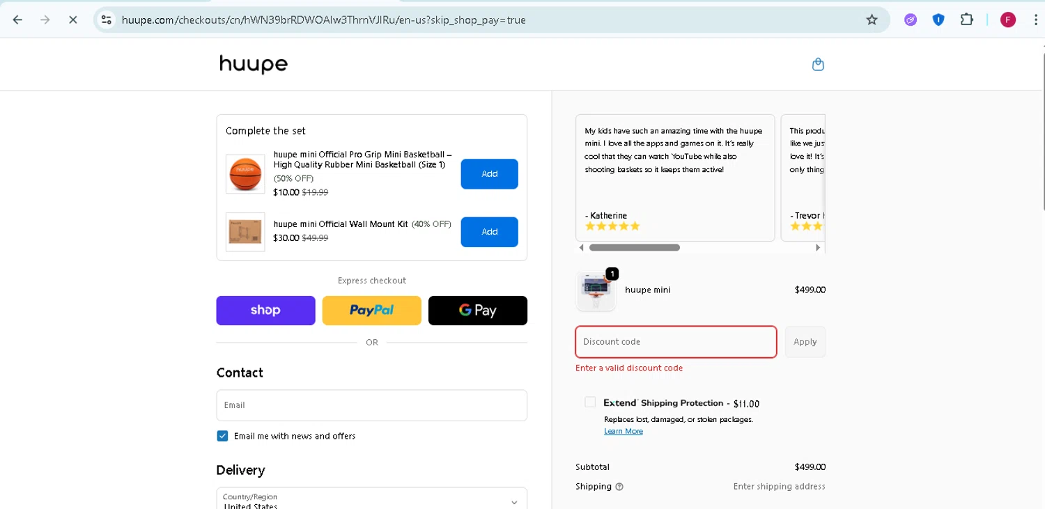Huupe promo code screenshot showing code HUUPE25 applied at Huupe checkout page. Uploaded by SimplyCodes community member TokenMonarch796 on Sep 19, 2025