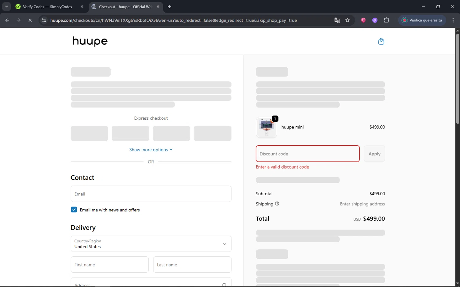 Huupe promo code screenshot showing code HUUPE25 applied at Huupe checkout page. Uploaded by SimplyCodes community member batmann_28 on Sep 19, 2025