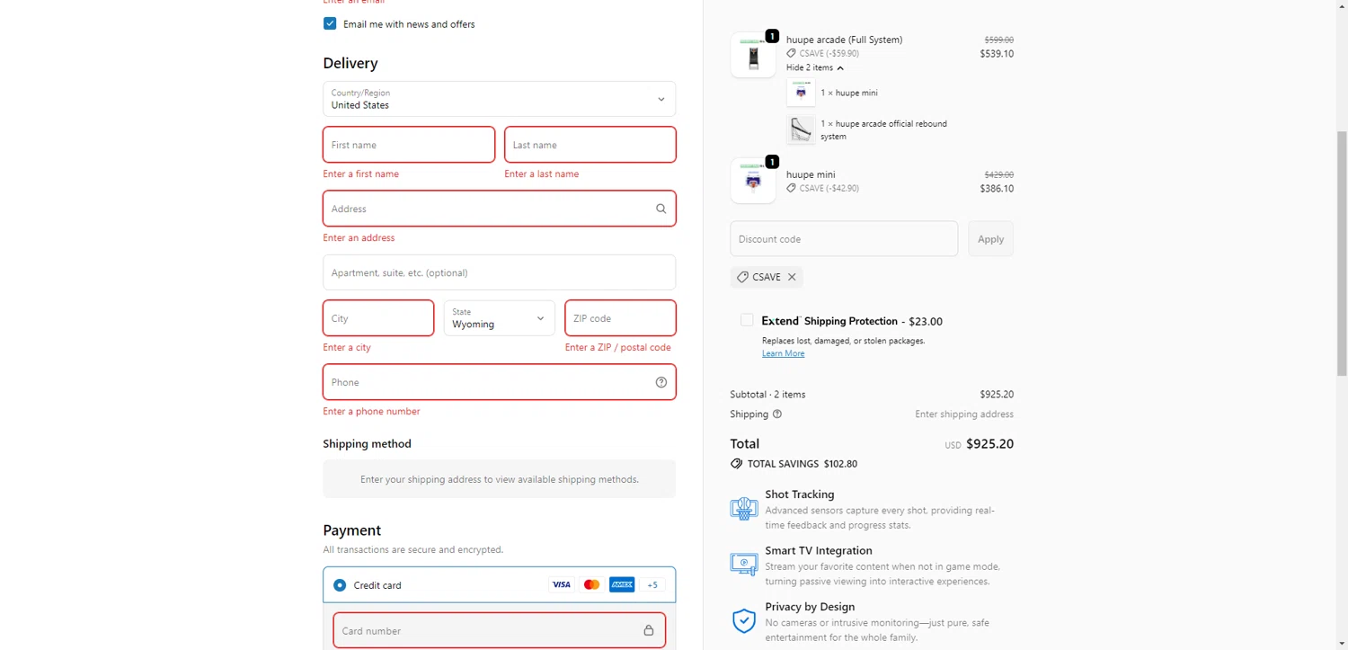 Huupe promo code screenshot showing code CSAVE applied at Huupe checkout page. Uploaded by SimplyCodes community member EpicEagle816 on Dec 18, 2025