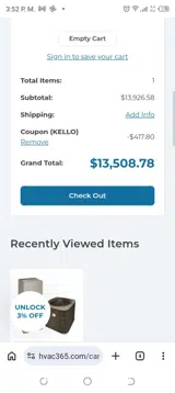 HVAC365 coupon verification screenshot