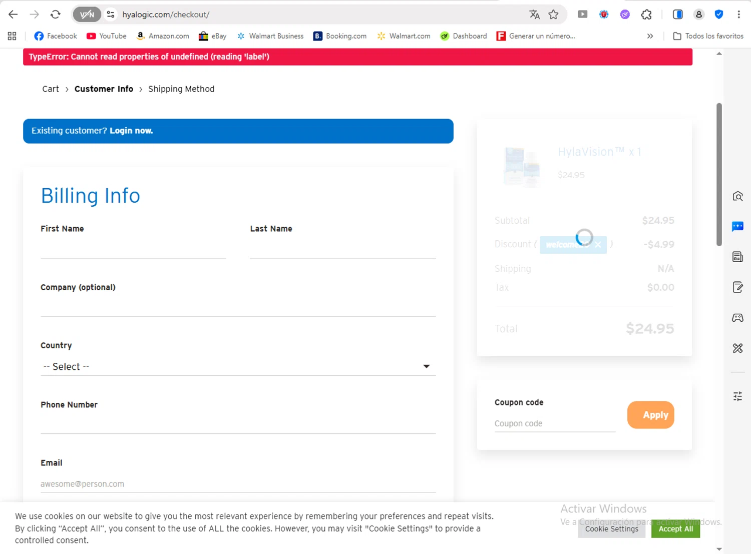 Hyalogic coupon code screenshot showing code WELCOME20 applied at Hyalogic checkout page. Uploaded by SimplyCodes community member FrancyB on Dec 30, 2025