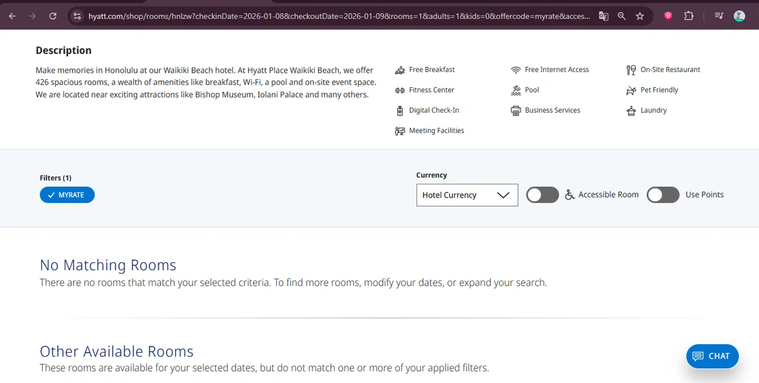 Hyatt Hotels and Resorts checkout page showing Hyatt Hotels and Resorts promo code box | Screenshot taken by SimplyCodes community member on Jan 8, 2026