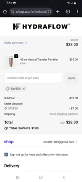 save20 coupon verification screenshot