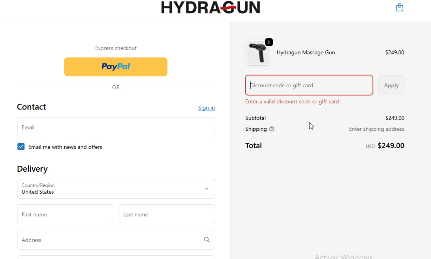 Hydragun discount code screenshot showing code 2026 applied at Hydragun checkout page. Uploaded by SimplyCodes community member BudgetGuardian5712 on Jan 26, 2026