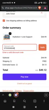 STOCKING40 coupon verification screenshot