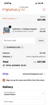 SUMMERGLOW5 coupon verification screenshot