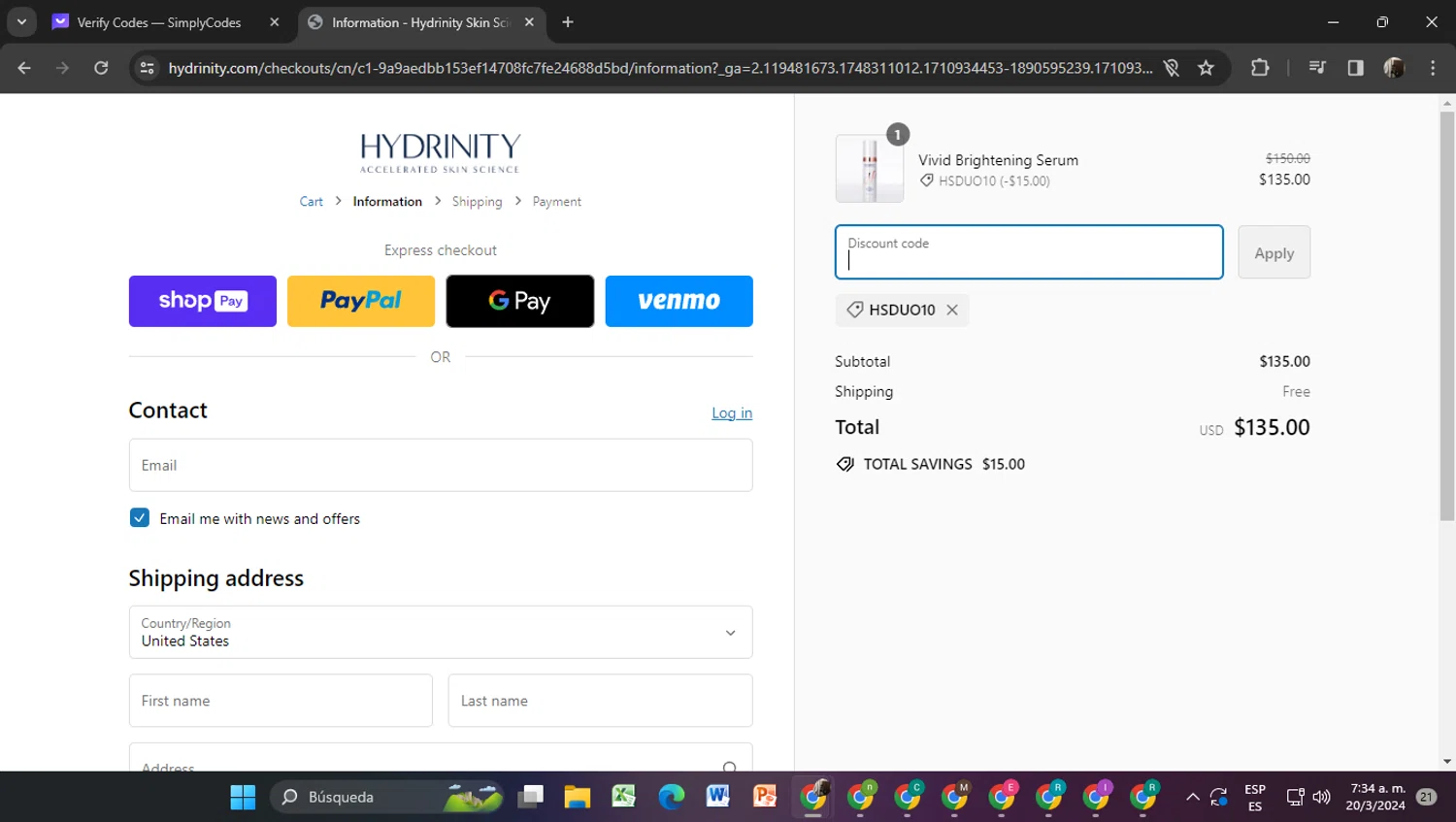 where to use Hydrinity promo code box