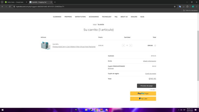 HydroBlu checkout page showing HydroBlu coupon code box | Screenshot taken by SimplyCodes community member on Jul 5, 2024