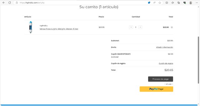 HydroBlu checkout page showing HydroBlu coupon code box | Screenshot taken by SimplyCodes community member on Sep 27, 2023