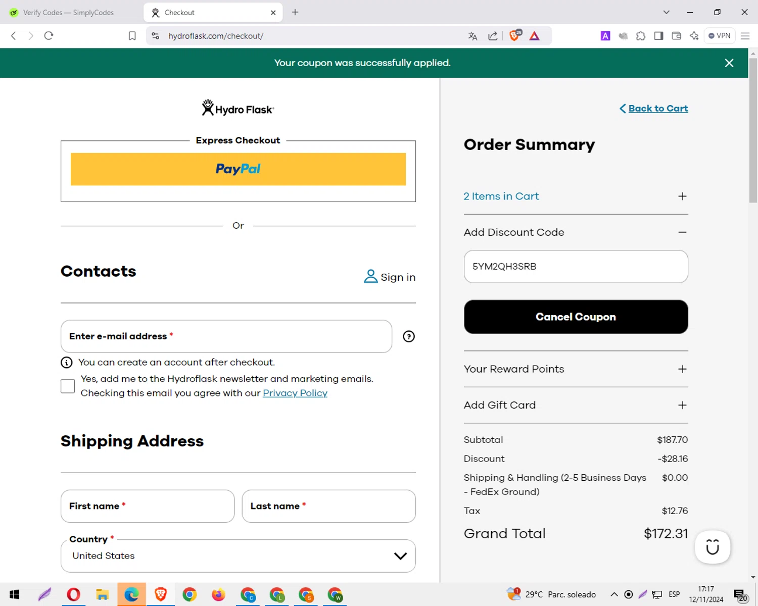 where to use Hydro Flask promo code box
